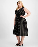 Robbie Bee Plus Striped Faux-Wrap Midi Dress