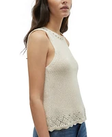 Vero Moda Women's Aino Sleeveless Open-Knit Scalloped-Hem Top