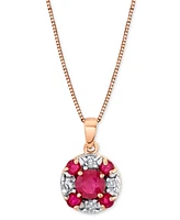 Ruby (1-1/10 ct. t.w.) & Diamond (1/6 ct. t.w.) Round Cluster 18" Pendant Necklace in 14k Rose Gold