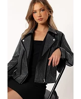 Elaina Crystal Studded Moto Jacket