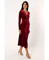 Womens Darby Long Sleeve Midi Dress - Burgundy