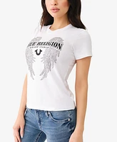 True Religion Women's Short Sleeve Crystal Wing Crew Tee