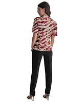 Dkny Women's Printed Balloon-Sleeve Twist-Neck Top