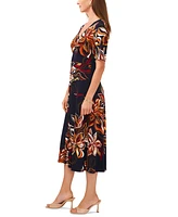 Msk Petite Floral-Print Button-Front Midi Dress