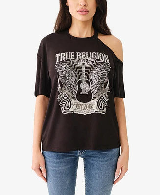 True Religion Women's Crystal Cold Shoulder Band Tee