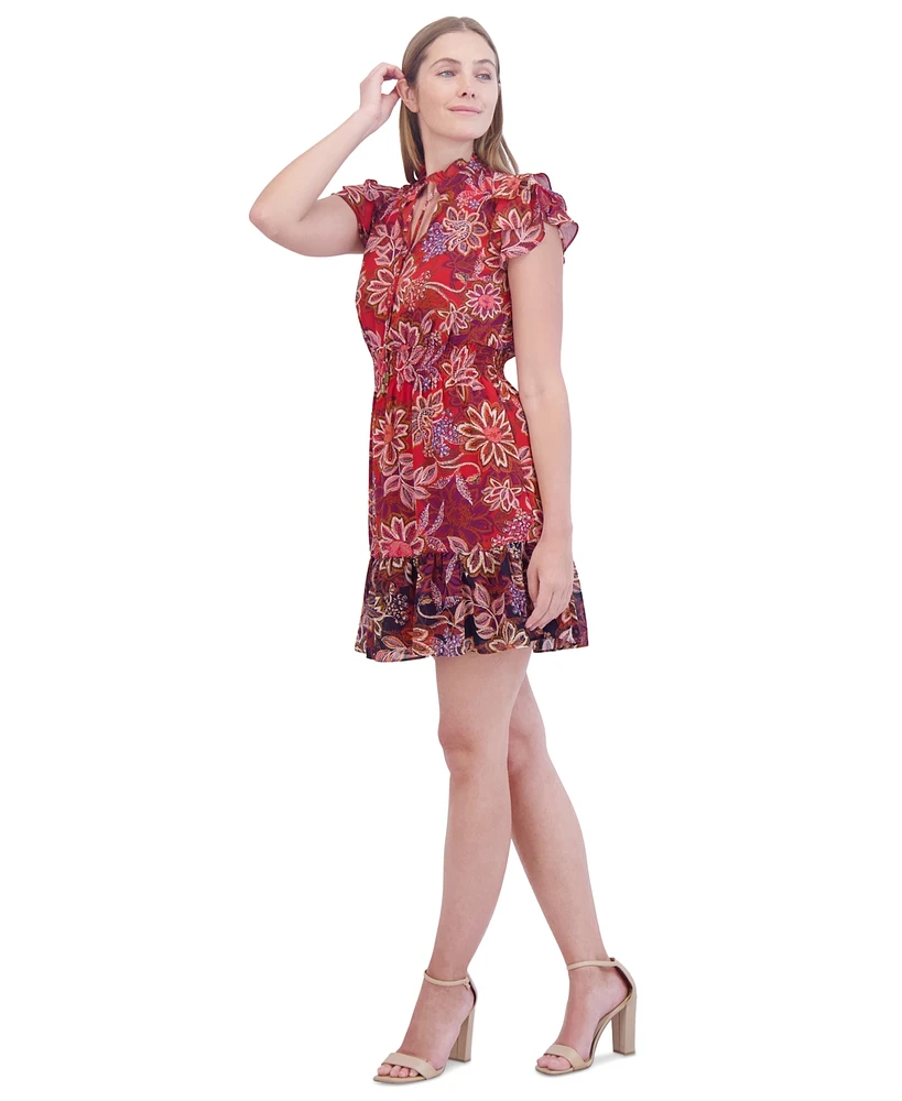 Vince Camuto Petite Printed Chiffon Smocked-Waist Dress