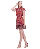 Vince Camuto Petite Printed Chiffon Smocked-Waist Dress