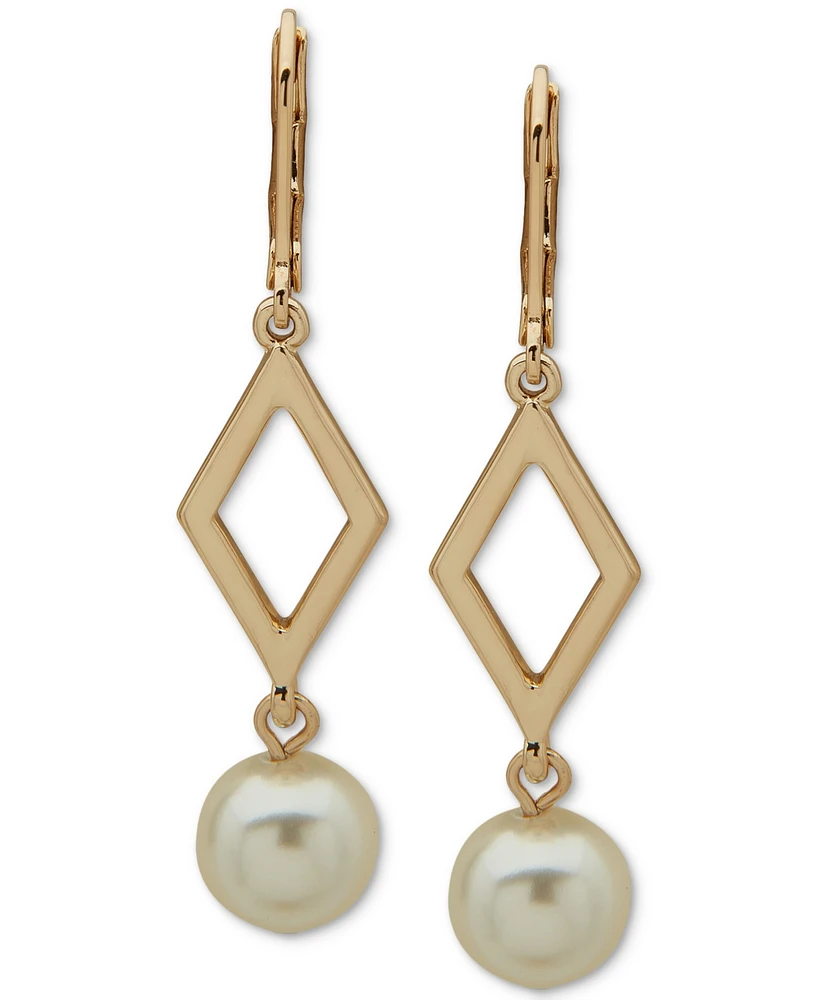 Karl Lagerfeld Paris Gold-Tone Imitation Pearl Geometric Drop Earrings