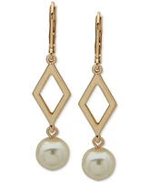 Karl Lagerfeld Paris Gold-Tone Imitation Pearl Geometric Drop Earrings