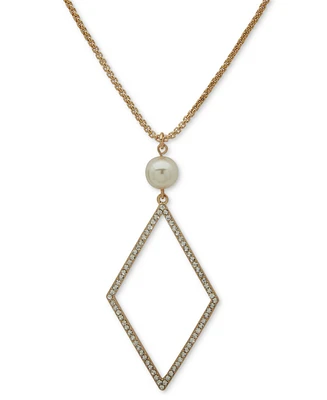 Karl Lagerfeld Paris Gold-Tone Crystal Pearl 36" Adjustable Pendant Necklace