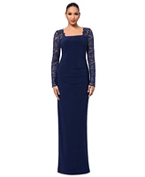 Betsy & Adam Women's Lace-Sleeve Square-Neck Gown