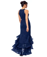 Betsy & Adam Women's Sequined Lace Ruffle-Hem Gown