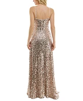 Taylor Women's Sequin Embellished Rosette Sleeveless Gown