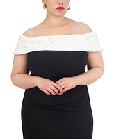 Eliza J Plus Embellished Off-The-Shoulder Gown