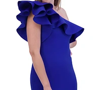 Eliza J Ruffled One-Shoulder Gown