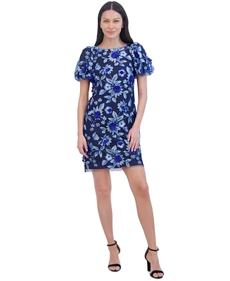 Eliza J Women's Floral Embroidered Puff-Sleeve Sheath Dress