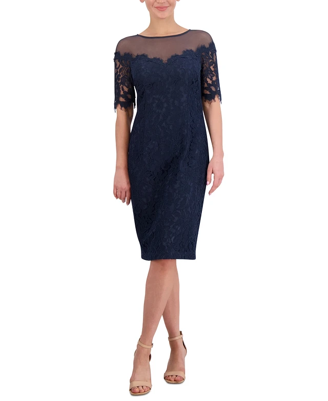 long sleeve knee length lace dress Mademoiselle Lace Cocktail Dress