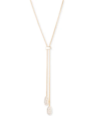 Lauren Ralph Lauren Gold-Tone Pave Pear-Shape Lariat Necklace, 17" + 3" extender