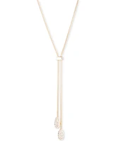 Lauren Ralph Lauren Gold-Tone Pave Pear-Shape Lariat Necklace, 17" + 3" extender