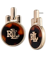 Lauren Ralph Lauren Gold-Tone Tortoise-Look Logo Drop Earrings