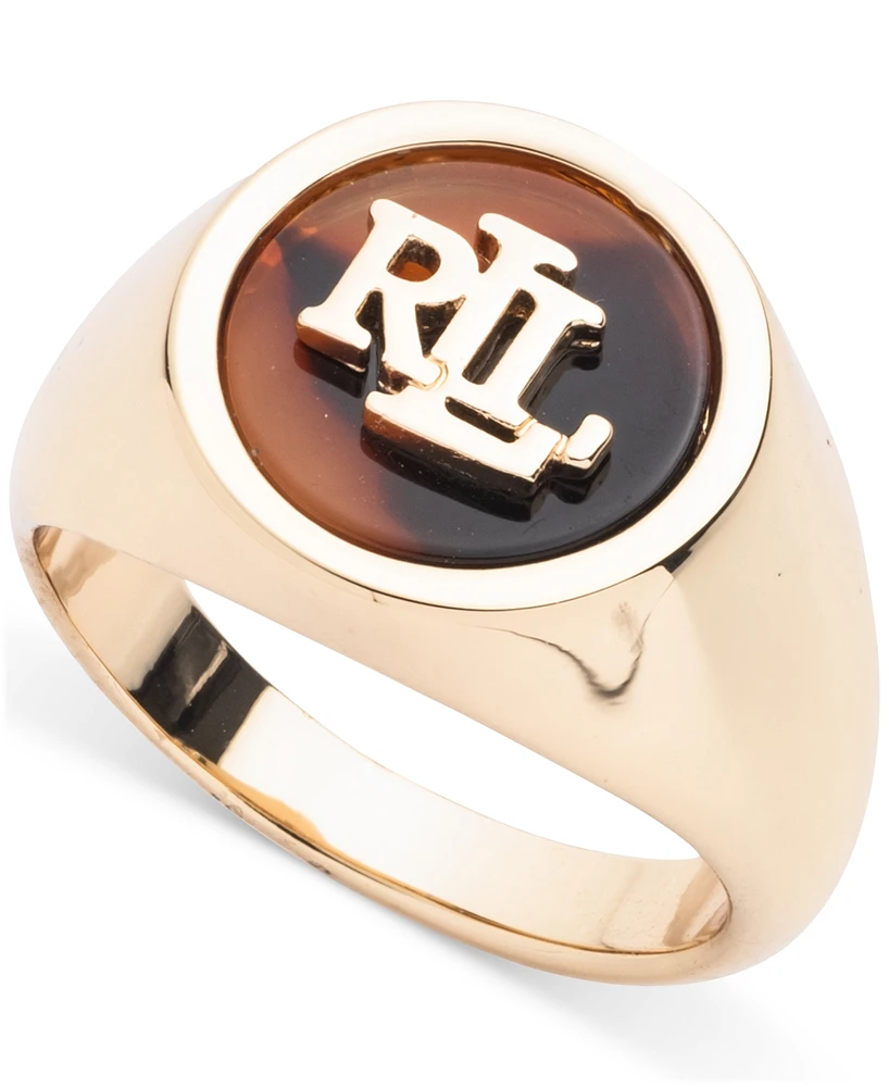 Lauren Ralph Lauren Gold-Tone Tortoise-Look Logo Ring