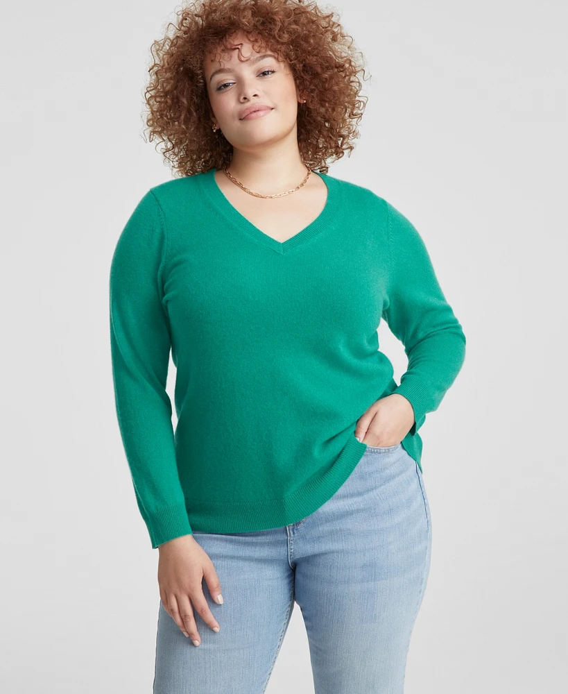 Charter Club Plus Size 100% Cashmere V-Neck Sweater, Created for Macy's