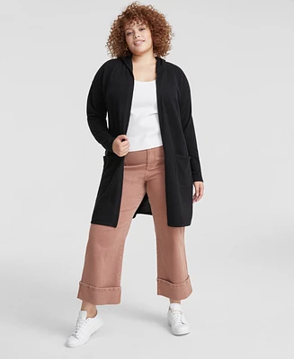 Charter Club Plus Hooded 100% Cashmere Cardigan, Created for Macy's