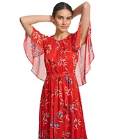 Calvin Klein Women's Floral-Print Draped-Sleeve Dress