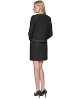 Karl Lagerfeld Womens Trapunto Stitch Collarless Jacket Mini Skirt