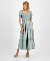 And Now This Women's Cotton Smocked Puff-Sleeve Tiered Maxi Dress, Created for Macy's