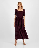 And Now This Women's Cotton Smocked Puff-Sleeve Tiered Maxi Dress, Created for Macy's