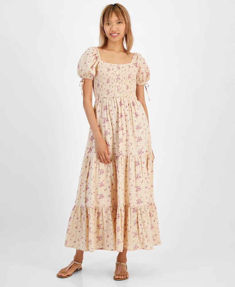 And Now This Women's Cotton Scoop-Neck Puff-Sleeve Maxi Dress, Created for Macy's