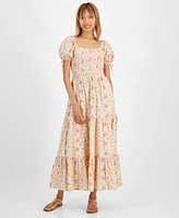 And Now This Women's Cotton Scoop-Neck Puff-Sleeve Maxi Dress, Created for Macy's