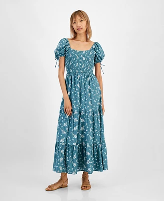 And Now This Women's Cotton Scoop-Neck Puff-Sleeve Maxi Dress, Created for Macy's