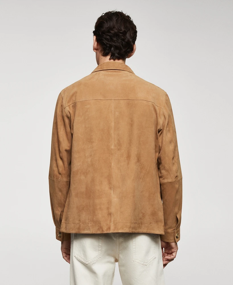 Mango Men's Suede Leather Pocket Detail Overshirt