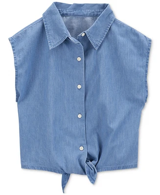 Carter's Little Girls and Big Button Up Tie Front Chambray Top