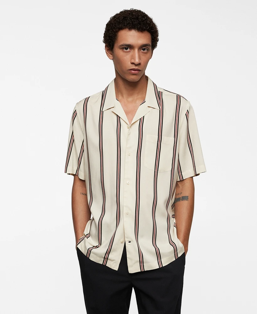 Mango Men's Striped Bowling Fluid Shirt