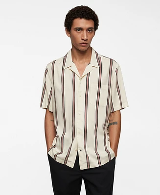 Mango Men's Striped Bowling Fluid Shirt