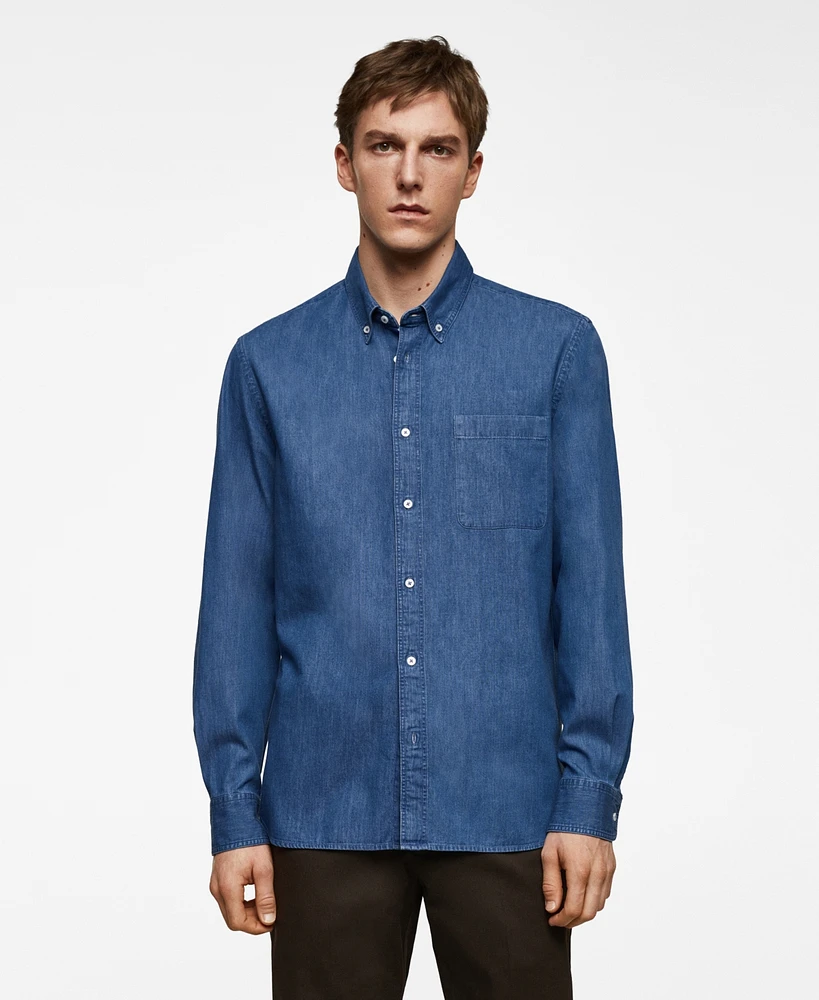 Mango Men's Classic-Fit Chambray Cotton Shirt