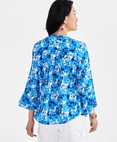 Style & Co Petite Printed 3/4-Sleeve Pintuck Top