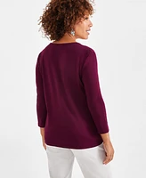 Style & Co Women's Cotton 3/4-Sleeve V-Neck Tee, Created for Macy's