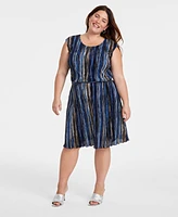 Connected Plus Printed Sleeveless Belted Dress