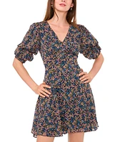 1.state Women's Bubble-Sleeve Back-Cutout Floral Mini Dress