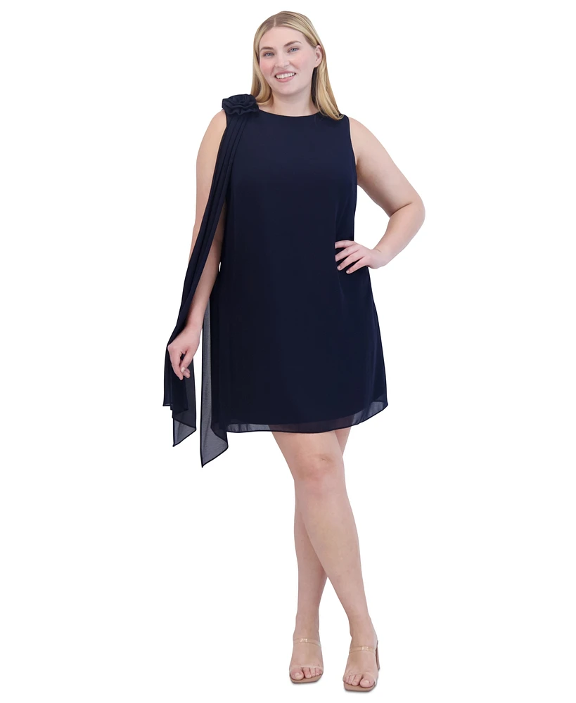 Jessica Howard Plus Draped-Shoulder Boat-Neck Dress