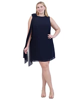 Jessica Howard Plus Draped-Shoulder Boat-Neck Dress