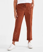 Style & Co Women's Floral-Embroidered Pull-On Pants, Created for Macy's