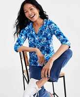 Style & Co Women's Printed 3/4-Sleeve Henley Tee, Created for Macy's