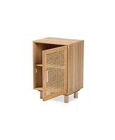 Baxton Studio Maclean Mid-Century Modern Rattan and Natural Brown Finished Wood 1-Door End Table