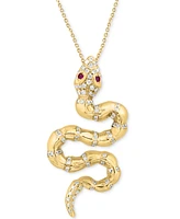 Effy Diamond (1/2 ct. t.w.) & Ruby Accent Snake 16" Pendant Necklace in 14k Gold