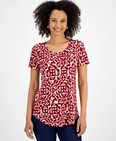 Jm Collection Women's Printed Scoop-Neck Short-Sleeve Top, Created for Macy's